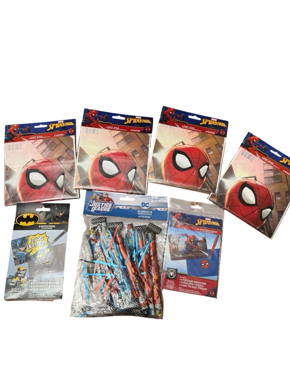 Spiderman / Batman Marvel Party Supplies Set in Red and Blue
